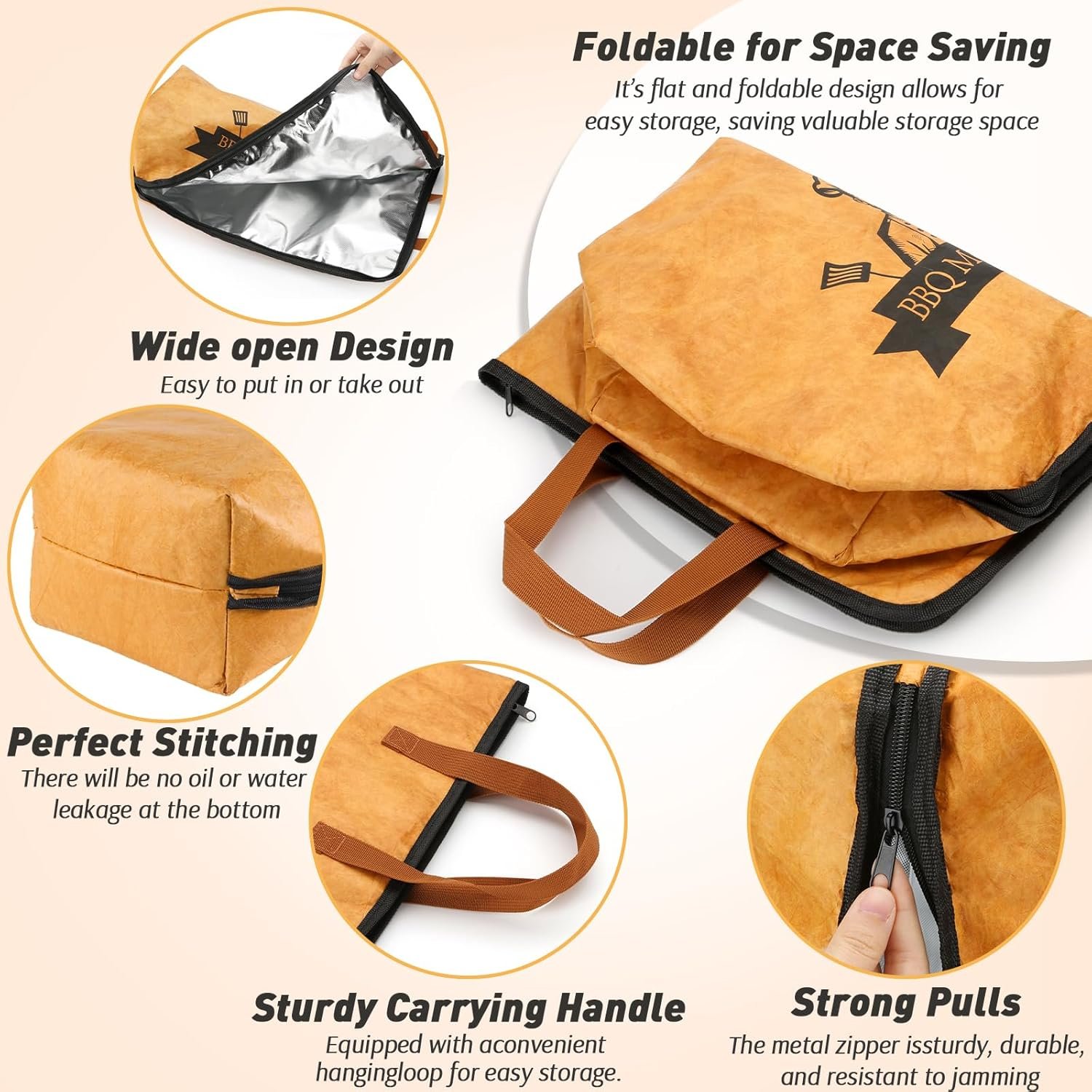 BBQ Blanket for Resting Meat Compatible with Traeger Smoker Grill, Reusable Pellet Smoker Meat Insulated Resting Bag with Wide Mouth for Large Brisket/Beef,Gifts for Men Him Dad,Traeger Accessories - Image 6