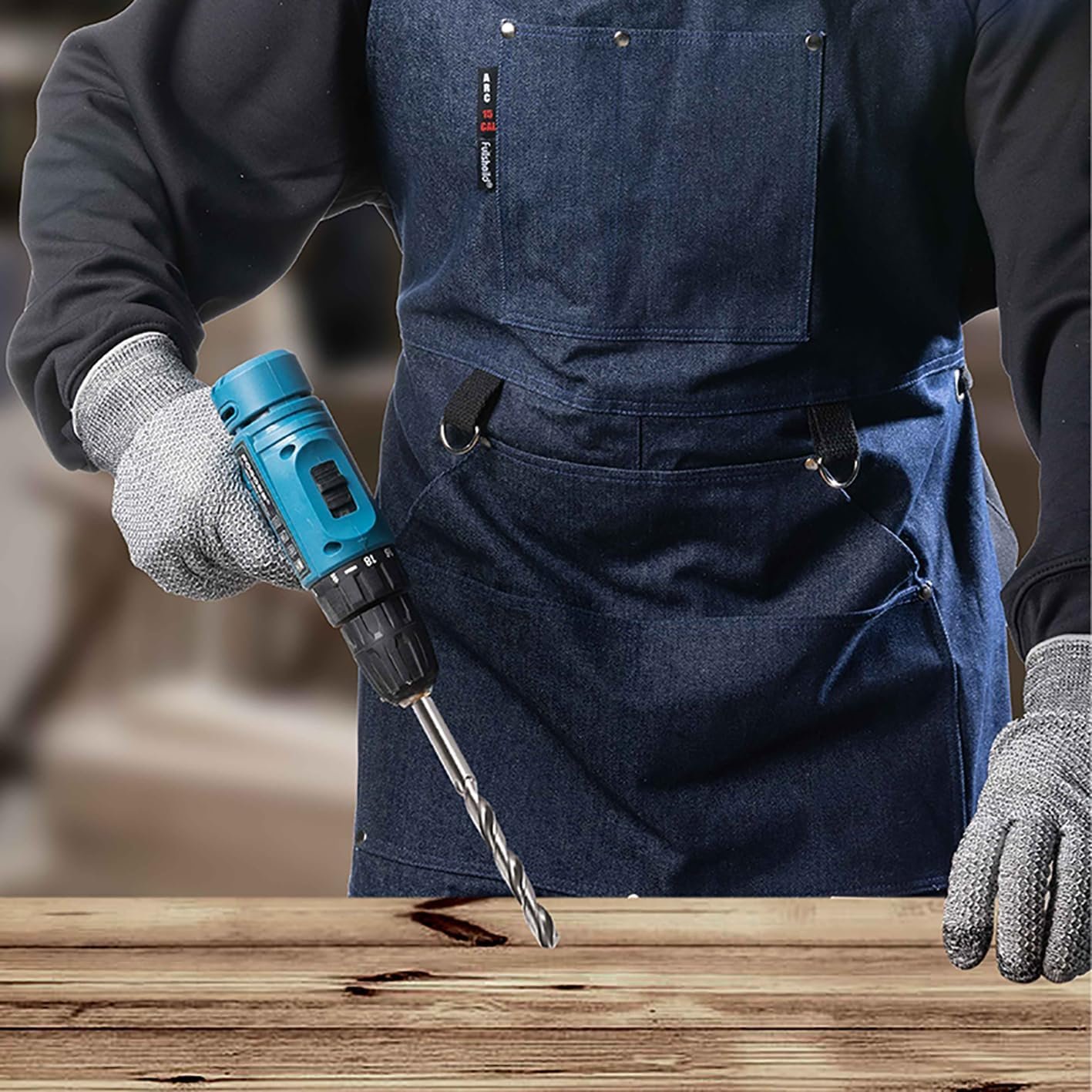 Fullsheild Denim Work Apron with 6 Tool Pockets, 15oz Onesize Heat & Flame Resistant Welding Apron, Flame Retardant Heavy Duty BBQ 24" x 40" - Image 7