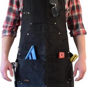 ecoZen Waxed Canvas Welding Apron with Kevlar Thread – Heat and Chemical Resistant, Fully Adjustable to Comfortably Fit Men and Women, 27 x 34 inches, Heavy Duty Tool Apron – Black, Size S to XXL