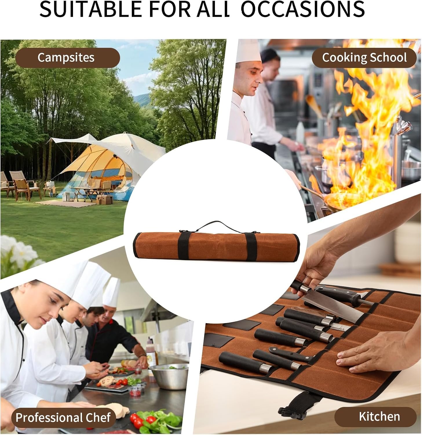 Chef Knife Roll Bag, Waxed Canvas chef bag with 18 Slots Cutlery Knives Holders Protectors, Portable Knife Bags for Chefs Professional, Case Storage Pouch, Camping and Hold Home Kitchen Knife Tools - Image 7
