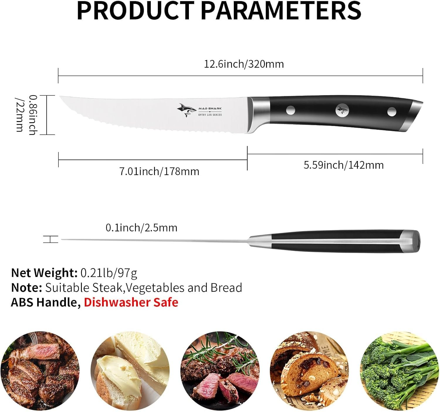 MAD SHARK 4-Piece Steak Knife Set, Premium 4.5-inch Serrated Steak Knives, Ultra Sharp German High Carbon Stainless Steel with Triple Rivet Handles, Elegant Gift Box Included - Image 2