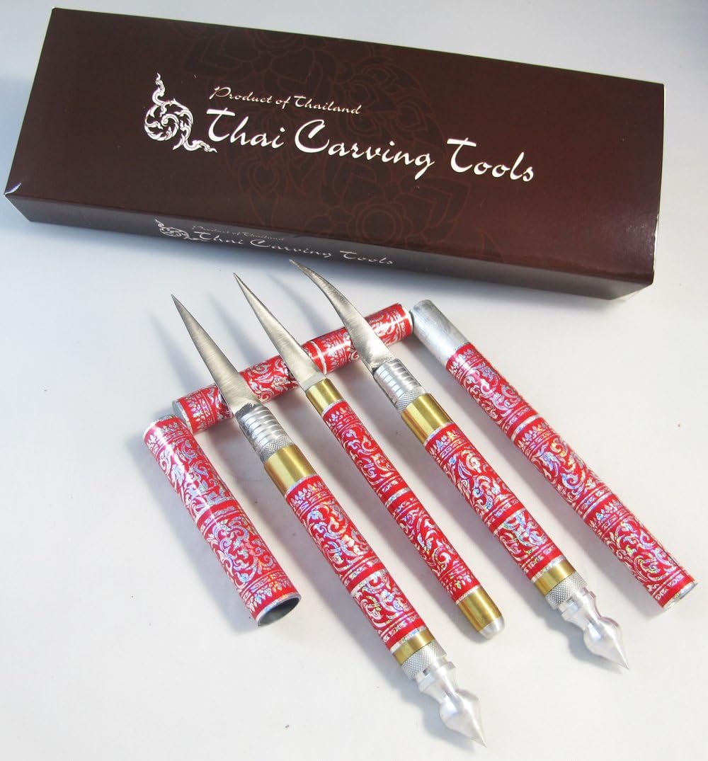 Set 3 Thai Fruit and SOAP Carving Knife Knives Brass Handmade RED Color