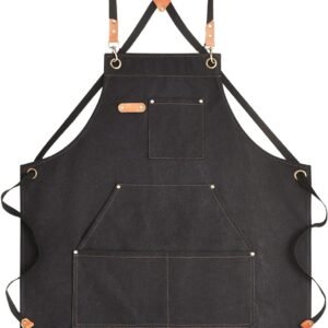 Canvas Aprons for Men Chef Apron, Work Apron with Large Pockets – 16oz Heavy Duty Cross Back, BBQ, Cooking