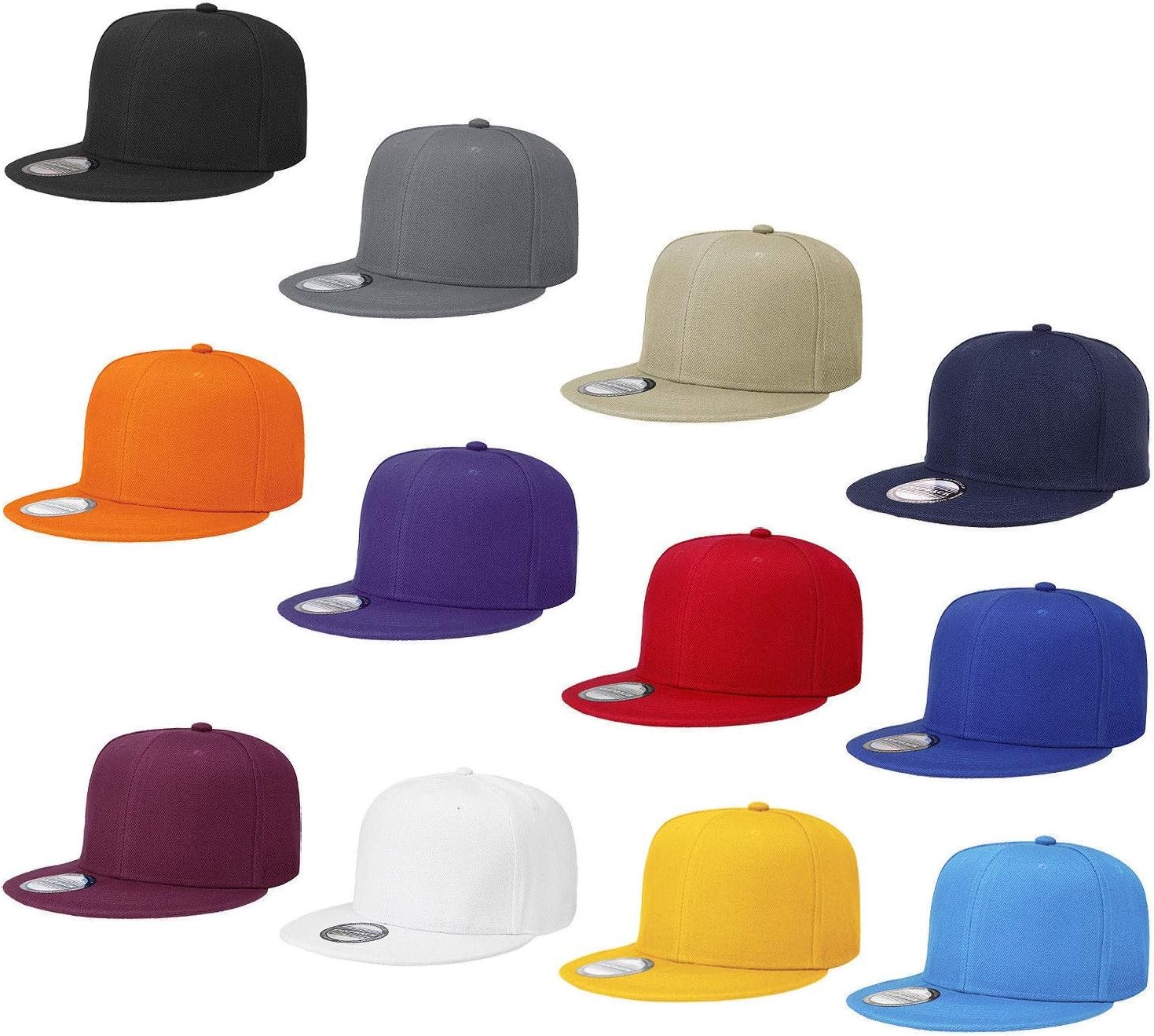 Falari Wholesale 12 Pack Snapback Hat Cap Hip Hop Style Flat Bill Blank Solid Color Adjustable Size
