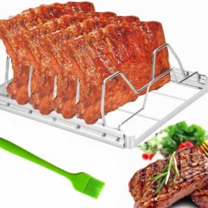 Rib Rack for Smoking, Foldable Rib Rack, Stainless Steel 4 Slots Rib Racks for Grilling, Smoker, and BBQ Accessories, Foldable Roasting Rack