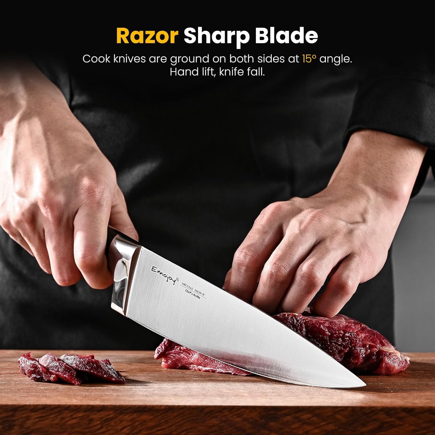 Emojoy 22-Piece Kitchen Knife Set with Block, Include 2-pair Chef Knives, Carving Fork and Sharpener (Dual-Chef Sets) - Image 4