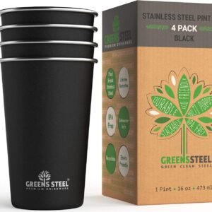 Stainless Steel Cups – 16 oz Pint Tumbler (4 Pack) – Premium Metal Drinking Glasses | Stackable Durable Cup (16 oz Black)