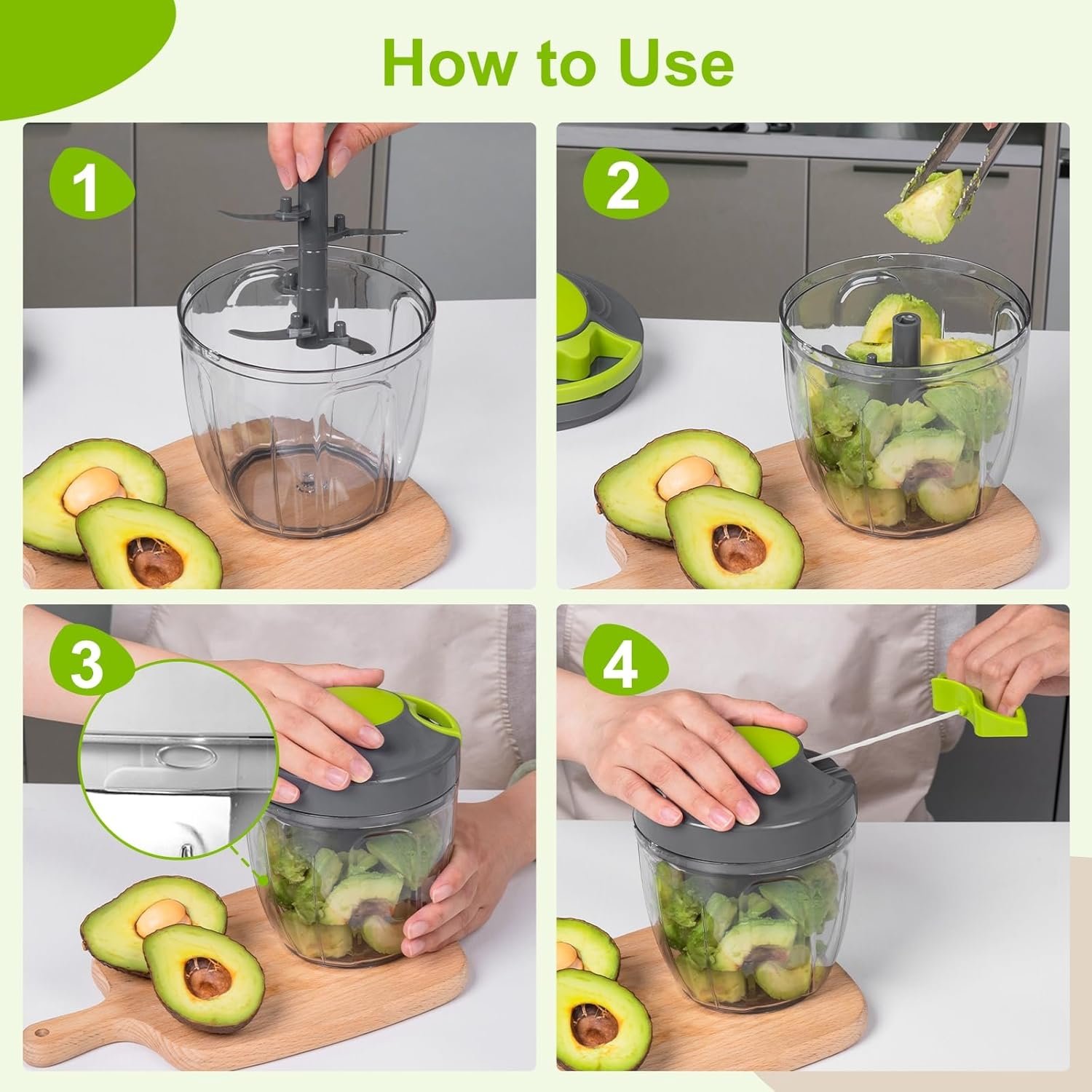 Manual Food Processor Vegetable Chopper, Portable Hand Pull String Garlic Mincer Onion Cutter for Veggies, Ginger, Fruits, Nuts, Herbs, etc., 900ml-Gray - Image 2