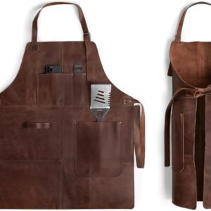 Grill Apron, Protective Clothing Cover for Cooking and Grilling, Kitchen, Heat Resistant, Fantasy Shop, Full Grain Leather, Handmade Cook Accessory, Bourbon Brown