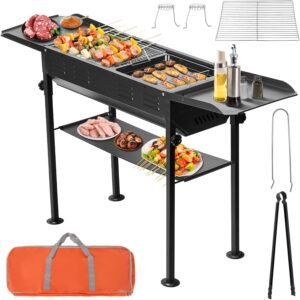 Portable Charcoal Grill – 26 Inch Folding BBQ Grills Hibachi Grill barbecue Grills Outdoor Cooking for Backyard Camping Travel Party Picnic Thanksgiving, With Storage Bag