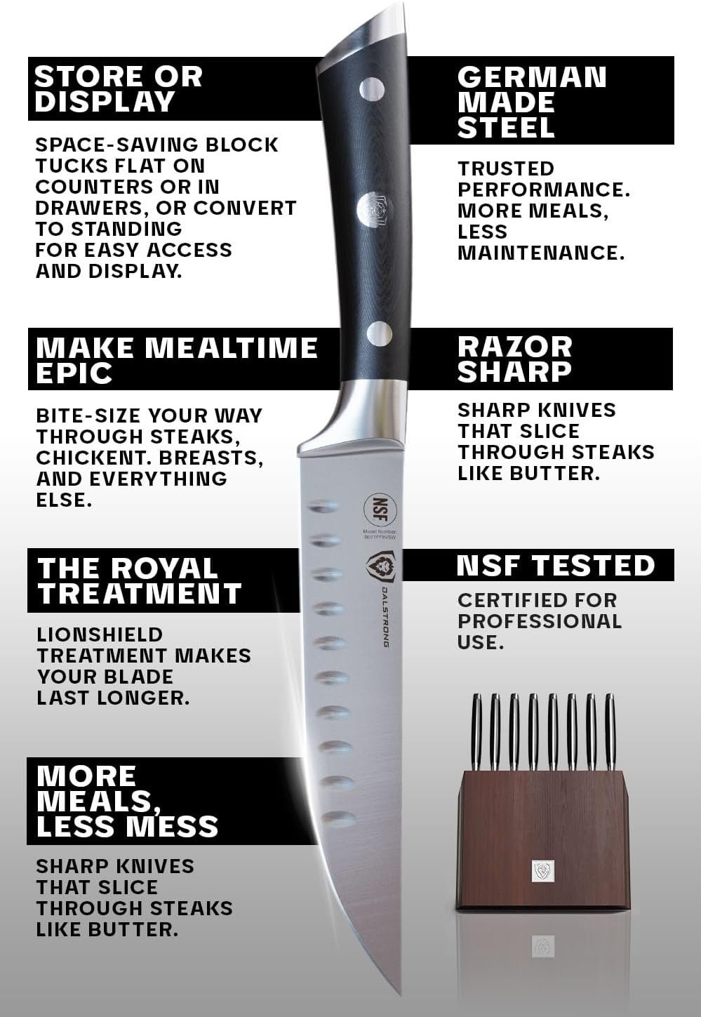 Dalstrong Steak Knife Set - 8 Piece - 5 inch Straight Edge Blade - Gladiator Series Elite - Forged High-Carbon German Steel Dinner Kitchen Knife - Black G10 Handle - Folding Block Set - NSF Certified - Image 6