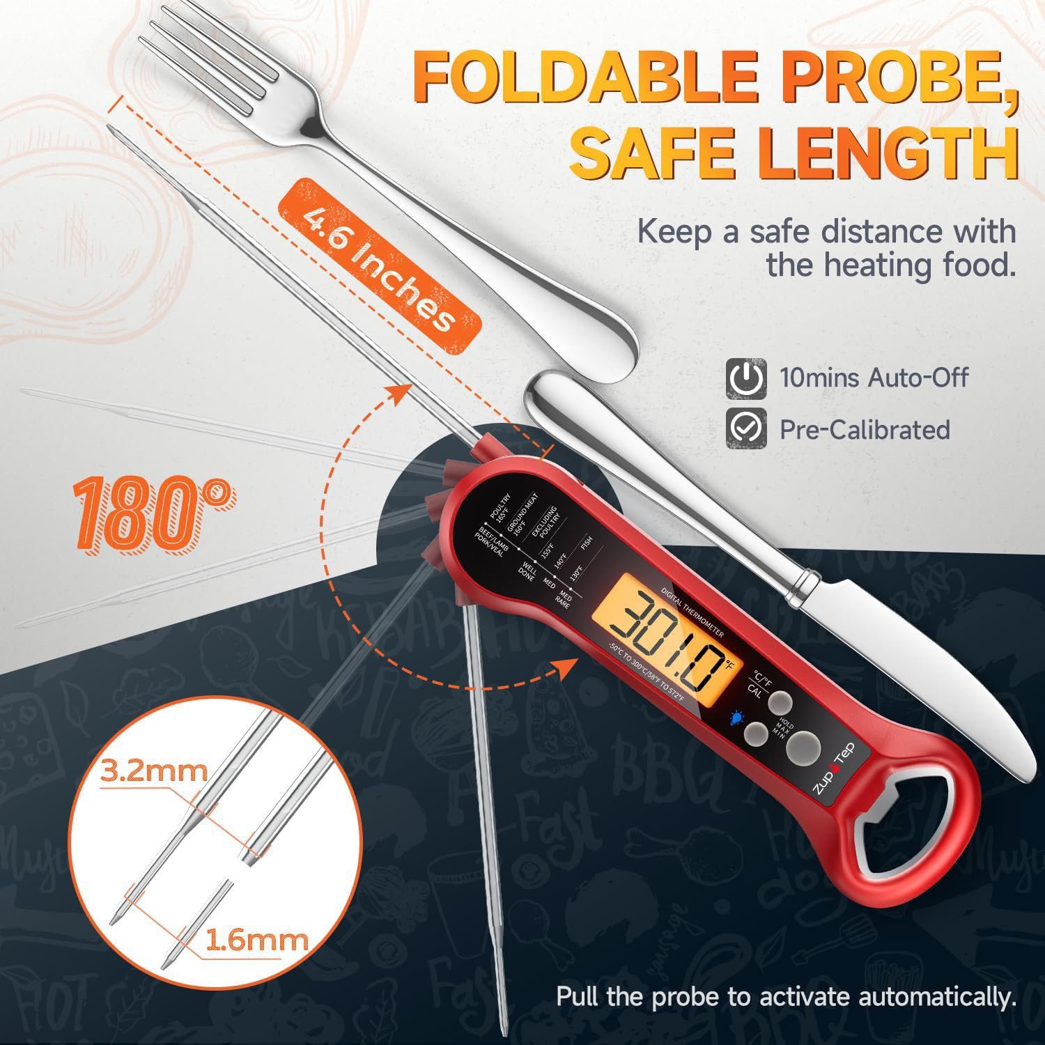 Meat Thermometer Digital – Instant Read Food Thermometer for Cooking with Long Probe and Backlit Display, Fast Accurate Temperature for Grill, BBQ, Smoker, Candy, Kitchen Essentials - Image 4