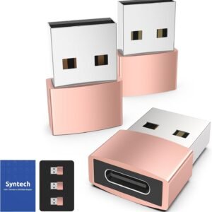 Syntech USB C Female to USB A Male Adapter 3 Pack, Type C Charger Cable Power Adapter Compatible with iPad Air 6, iPhone 16/15/14/13 Pro Max, Apple Watch Series 9/8, Samsung Galaxy S20 etc, Rose Gold