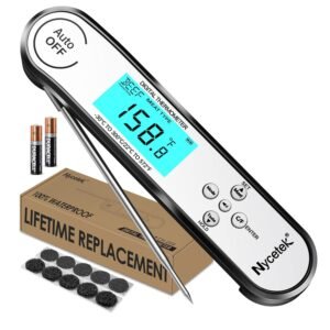 Nycetek Digital Cooking Thermometer, Accurate & Waterproof Instant Read Meat Thermometer with Backlit, Calibration, Probe, Food Thermometer for Kitchen, Grilling, Candy, BBQ, Oil Fry, Baking