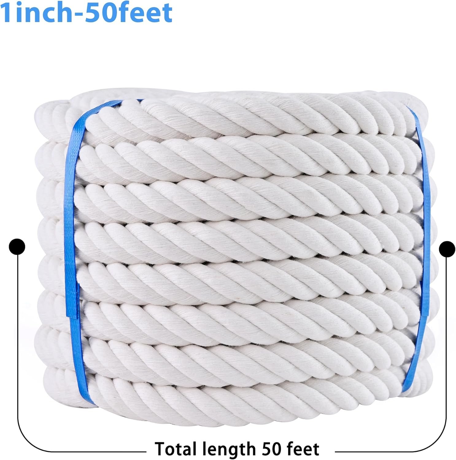 White Cotton Rope 1 inch Rope x 50ft Natural Twisted Cotton Rope,Strong 4-Strand Rope,Cotton Craft Rope,Thick Rope,Available as Tug of War Rope, Nautical Rope,and Workout Rope, etc. - Image 9