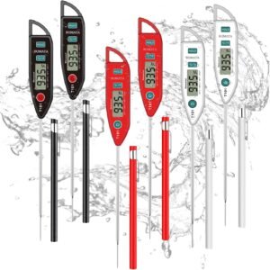 BOMATA 6 Pack Waterproof IPX7 Meat Thermometer Instant Read Food Thermometer with Long Probe for Water, Liquid, Kitchen Cooking, Grill,BBQ ! T101 X 6 Pcs (Black & Red & White)…
