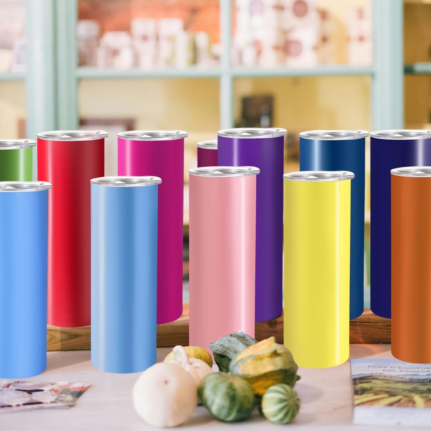 16 Pack Skinny Tumblers 20oz Bulk Straight Stainless Steel Double Wall Vacuum Insulated Tumbler with Lid and Straw & Silicone Base for Travel, DIY, 16 Colors - Image 6