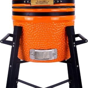 Ceramic Kamado Charcoal BBQ Grill and Smoker, Stainless Steel Grates -15″ Ceramic with Tall Stand (ORANGE)