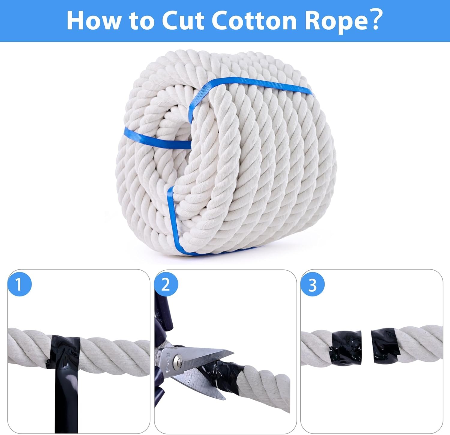 White Cotton Rope 1 inch Rope x 50ft Natural Twisted Cotton Rope,Strong 4-Strand Rope,Cotton Craft Rope,Thick Rope,Available as Tug of War Rope, Nautical Rope,and Workout Rope, etc. - Image 4