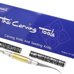 Thai Fruit Carving Knife –2 Inch Double-Sided Blade (Curved & Straight) with Decorative Black Thai Pattern Handle – Precision Tool for Vegetable and Fruit Art, Handcrafted for Culinary Detailing
