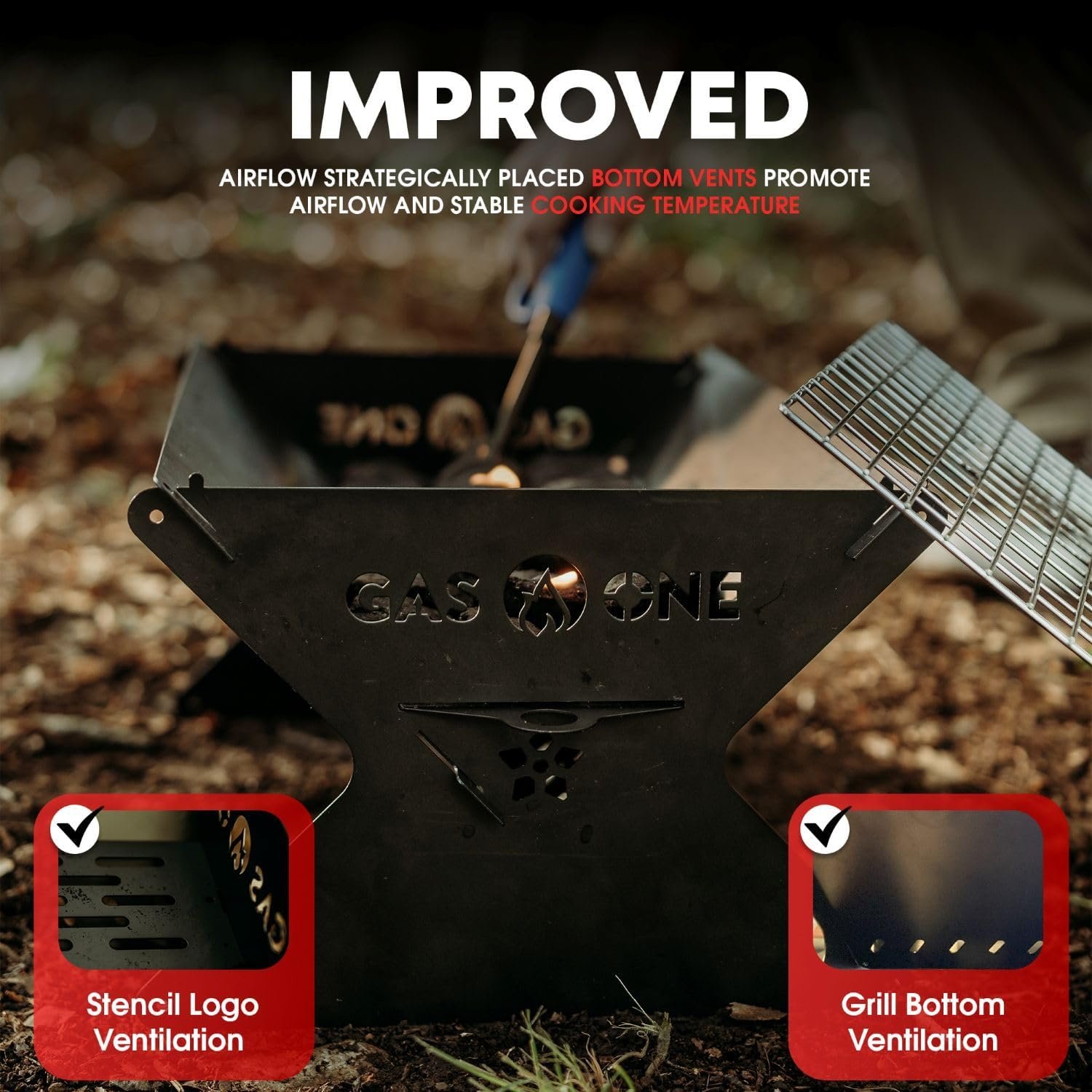 GasOne 15” Portable Charcoal Grill – Foldable BBQ Grill – Camping Grills for Backyard, Bonfire, Patio – Heavy-Duty Portable Fire Pit – Camp Cooking Gear - Image 4