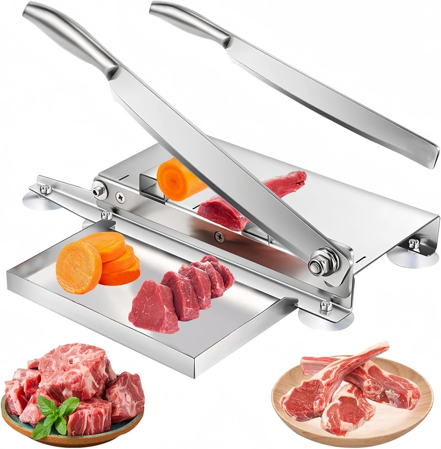 YOUMEHE 20 Inches - Stainless Steel Bone Cutter, 2 Sharp Blades-Replaceable blades, Meat Cutter for Frozen Chicken Fish or Steak, Manual Meat Slicer, Home and Commercial Cooking