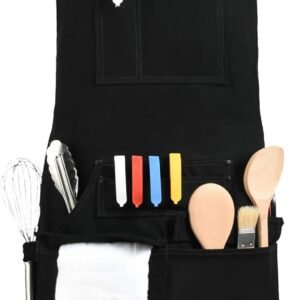 QeeLink Professional Grade Chef Apron for Kitchen, BBQ and Grill with 10 Tool Pockets – Water Resistant Canvas Apron with Quick Release Buckle, Adjustable M to XXXL for Men & Women, Black