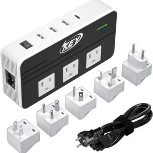 Key Power 230-Watt Step Down 220V to 110V Voltage Converter & International Travel Adapter/Power Converter with USB-C Port 18W – [Use for USA Appliance Overseas in Europe, AU, UK, Ireland, etc.]