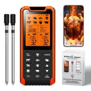 Smart Bluetooth Meat Thermometer – Long Range Wireless Food Thermometer, Digital Meat Thermometer with Dual Probes for BBQ Grill, Oven, Smoker, Air Fryer