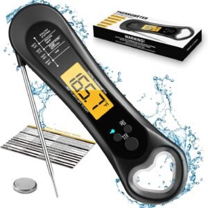 Meat Thermometer Digital, Instant Read Meat Thermometer for Grill and Cooking, with Bottle Opener, Backlight & Calibration Food Thermometer, Kitchen Gadgets for BBQ, Turkey, Candy, Liquids