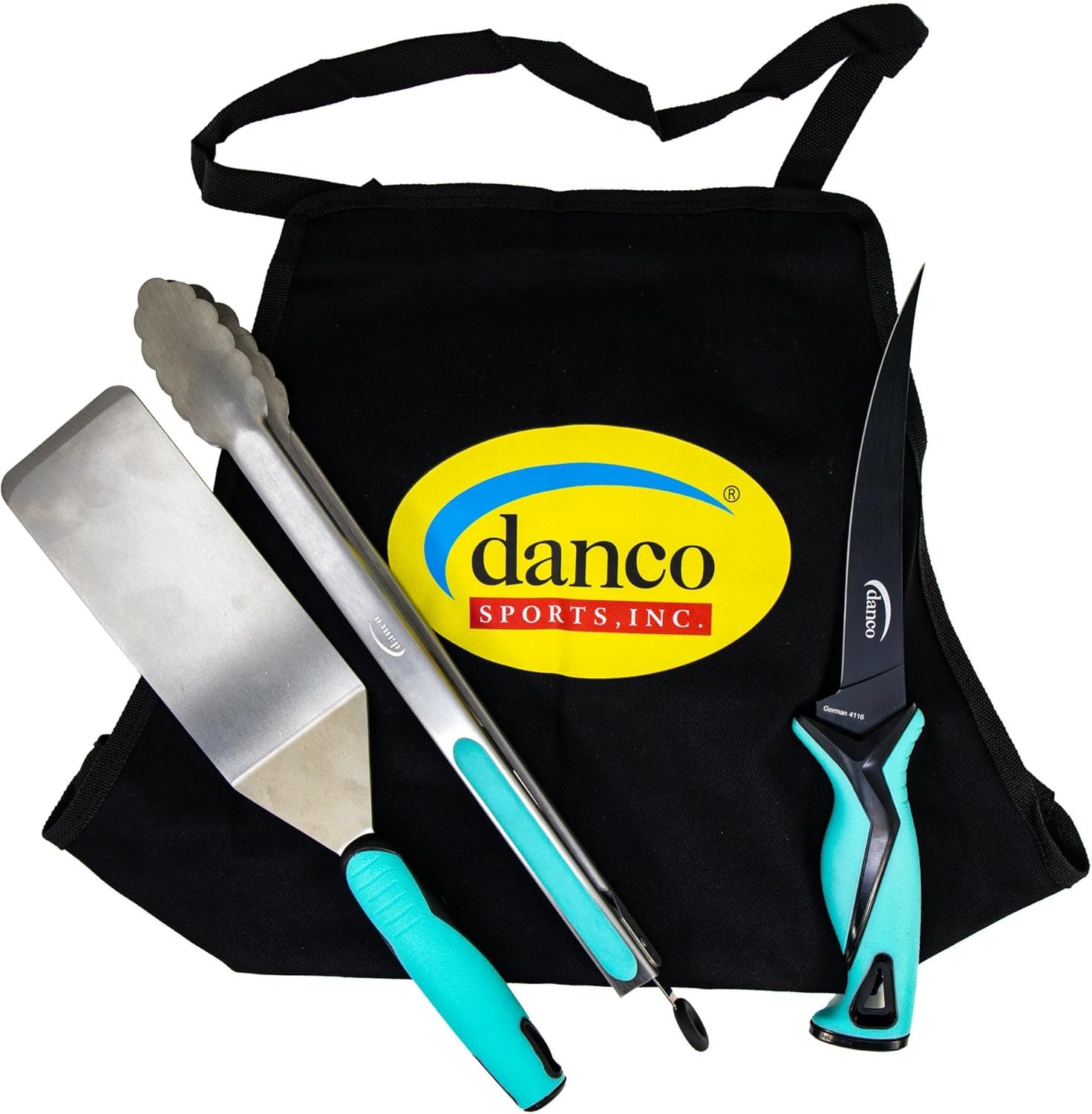 Pro Series 4 Piece Grilling Kit | German G4116 Stainless Steel 7" Flex Fishing Fillet Knife, Stainless-Steel Tongs and Spatula, danco Apron, Fish Cleaning, BBQ Kit, Grilling Combo - Image 2