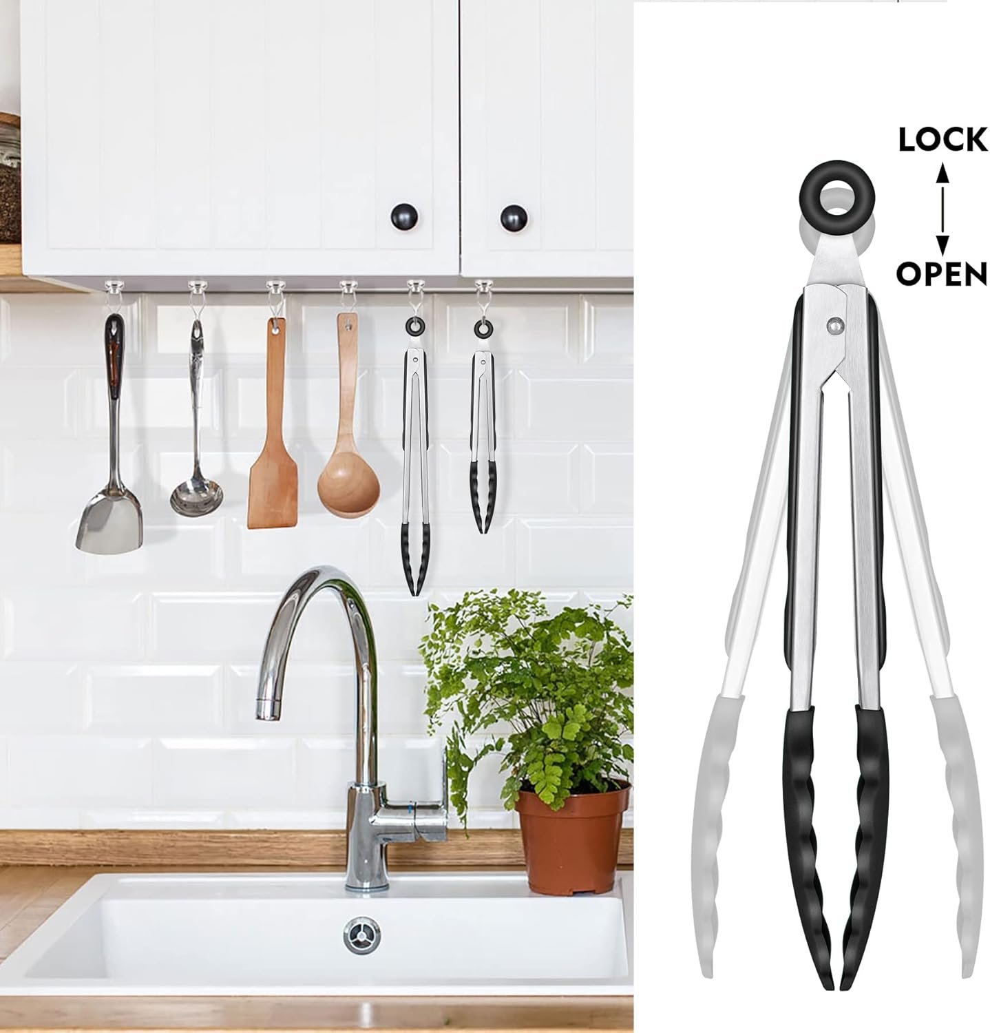 HOTEC Premium Stainless Steel Locking Kitchen Tongs with Silicon Tips, Set of 2-9" and 12" - Image 9