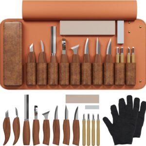 RexTact Wood Carving Kit Deluxe Hand Carving Tool Set, 16 Wood Whittling Kit High-Carbon Steel, Wood Art Tools 8 Whittling Knives & 4 Detail Carving Knives for Beginner &Professional Christmas Gift