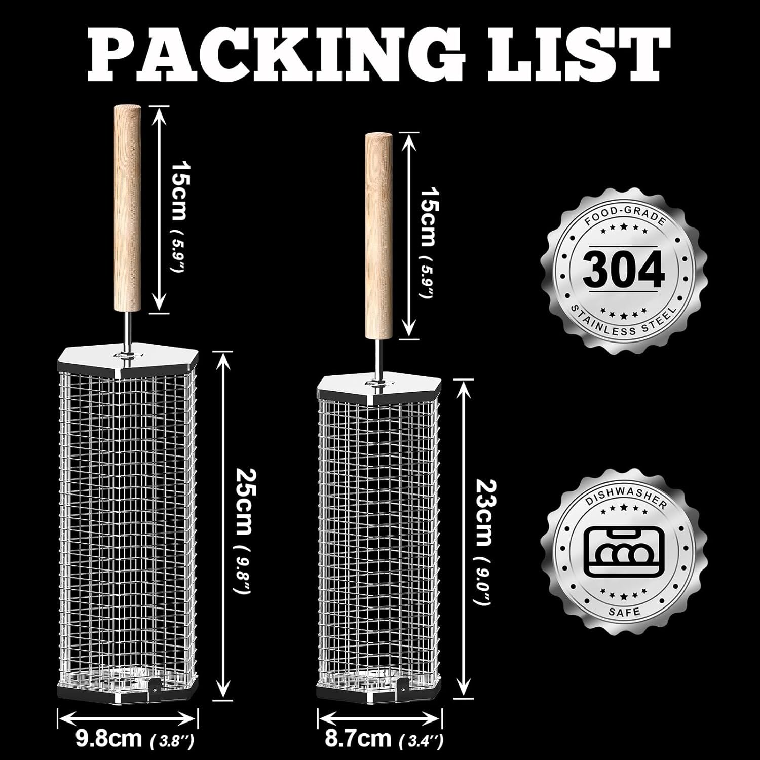 Rolling Grill Baskets (Hexagon), Removable Wooden Handle, 304 Stainless Steel, Nesting Grilling Net, BBQ Accessories Tools for Vegetables Shrimp, Outdoor Cooking Camping, Birthday Gifts for Men Dad Husband - Image 2