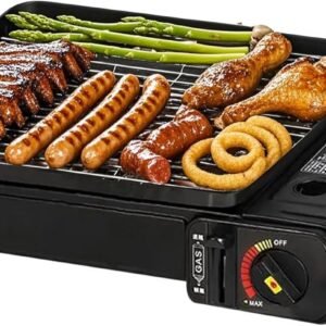Portable Butane Stove – Compact Gas Grill Stove with Detachable Grate + Durable Carry Case | Dual Fuel Tabletop BBQ for Camping, Korean BBQ, Tailgating | Fast Stainless Steel Outdoor Cooker