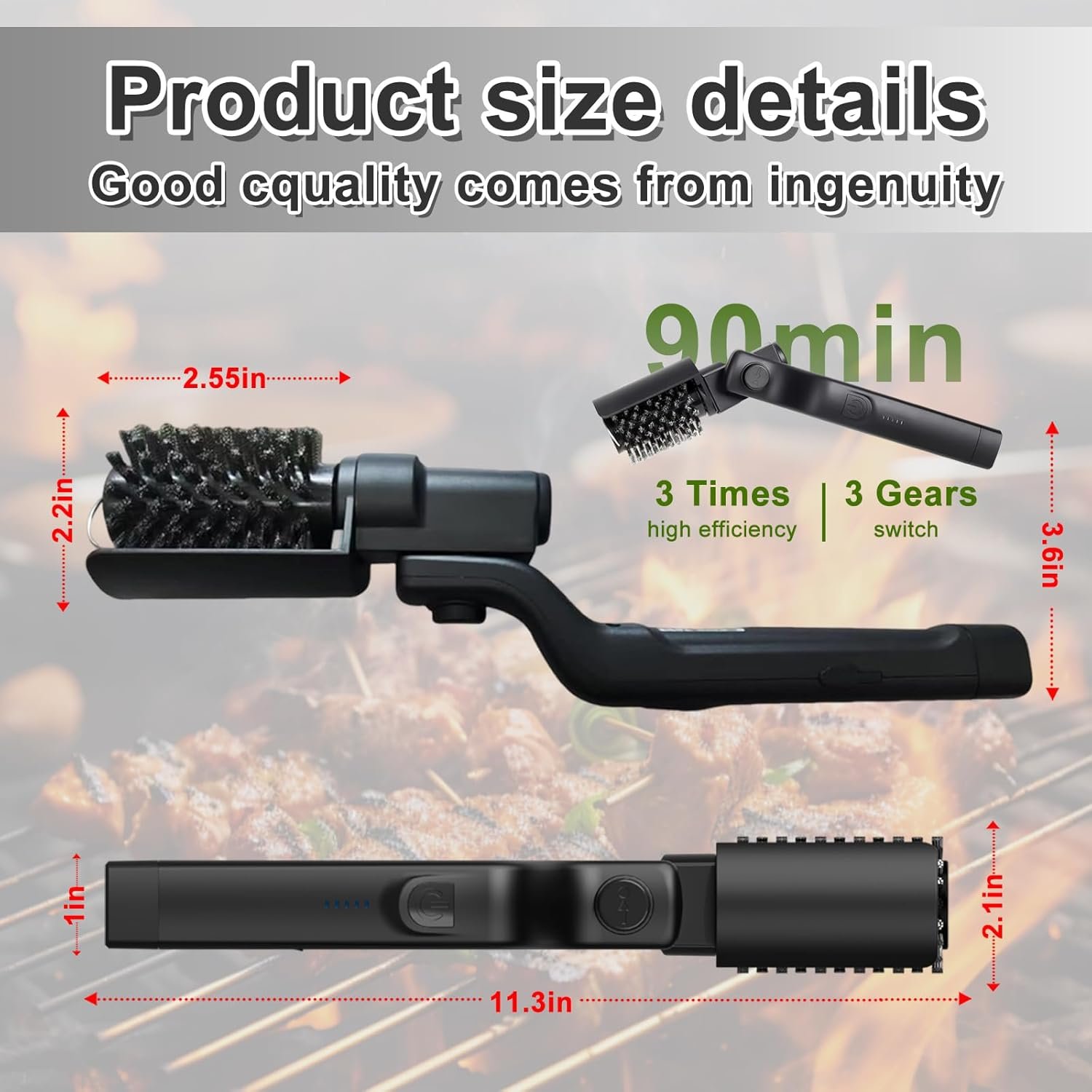Electric BBQ Grill Brush, Cordless & Rechargeable Power Grill Brush, 180° Adjustable 360° Rotating Electric Grill Cleaner, Automatic Grill Cleaning Tools for Accessories Outdoor,BBQ Gift Idea (Black) - Image 4