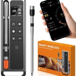 Wireless Meat Thermometer Digital-5.3 Bluetooth for Stable 800ft APP Control (iOS&Android), 10mins Charge for 24H Use Meat Probe, Accuracy ±0.5°F, Instant Read Meat Thermometer for BBQ, Grill, Oven
