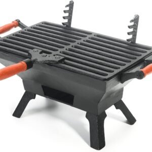 Sungmor Compact Cast Iron Charcoal Grill – Tabletop BBQ Grill with Adjustable Grate & Wooden Handles, 12” x 7” Ideal for 1-3 People – Portable Heavy-Duty Grill for Camping, Balcony & Small Spaces