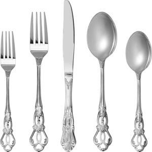 Runfly Gorgeous Retro Royal Stainless Steel 20 Pieces Flatware Set, Silverware Set, Anti-rust Stainless Steel Cutlery Set Utensils Including Fork Spoon and Knife