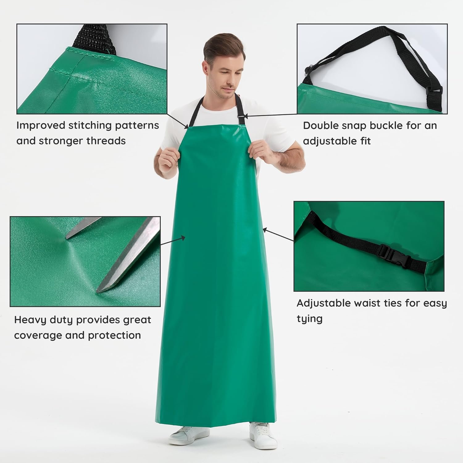 Thicker Rubber Apron, Extra Long Adjustable Apron, Heavy Duty Oil&Chemical Resistant Waterproof Work Aprons - Image 4