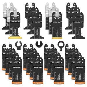 28PCS Oscillating Saw Blades, Professional Universal Titanium Multitool Blades for Wood Metal, Quick Release Multi Tool Blades Kits Compatible with Dewalt Ryobi Milwaukee Rockwell Fein