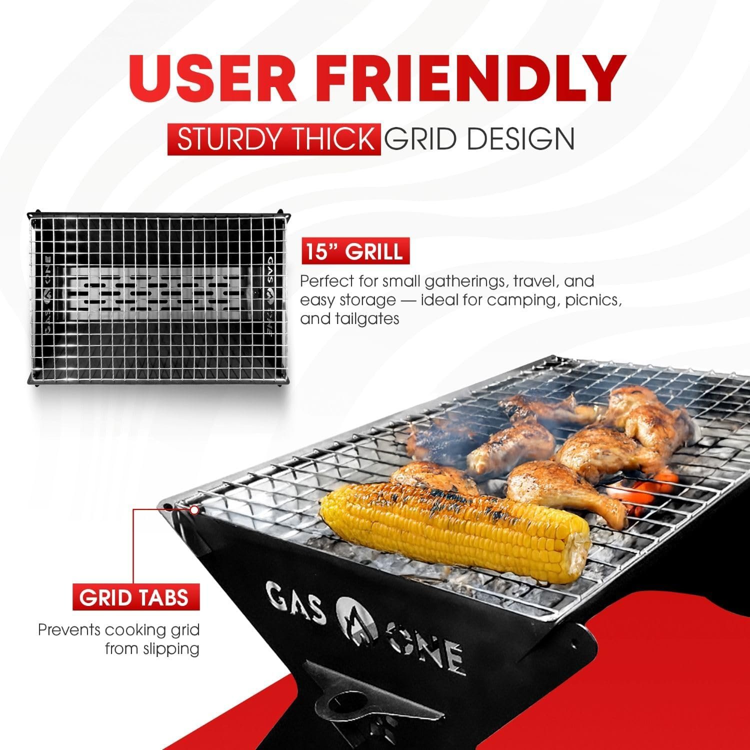 GasOne 15” Portable Charcoal Grill – Foldable BBQ Grill – Camping Grills for Backyard, Bonfire, Patio – Heavy-Duty Portable Fire Pit – Camp Cooking Gear - Image 5