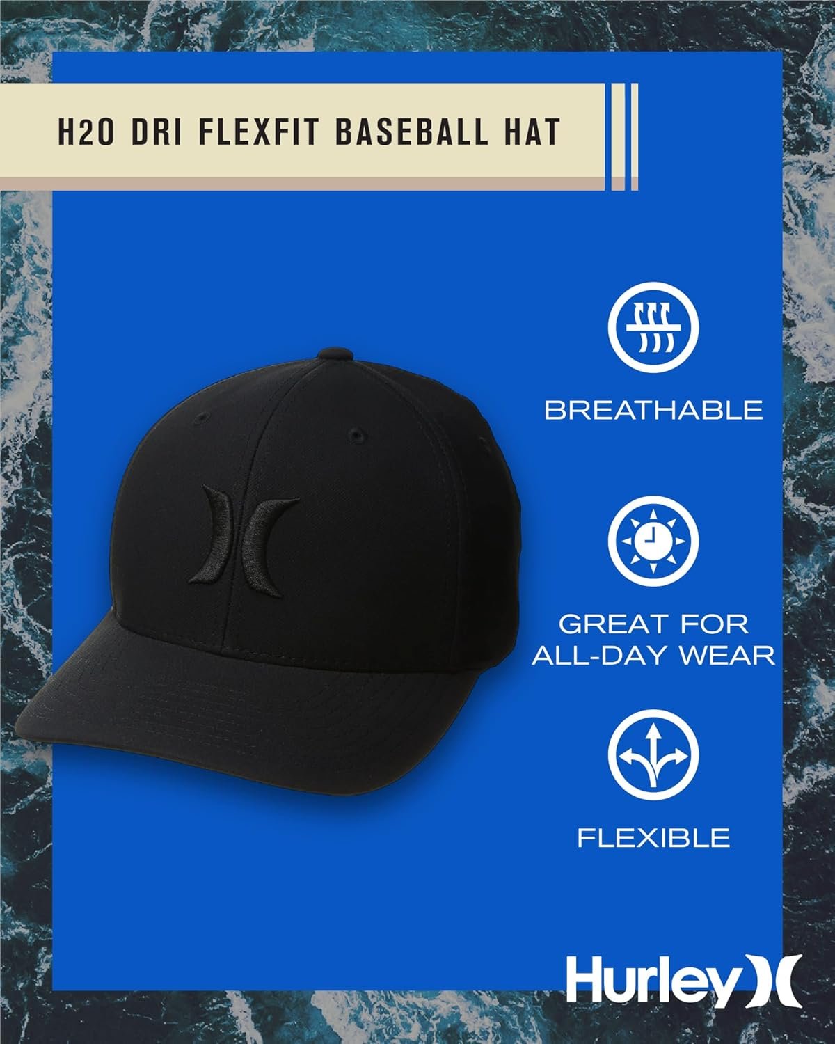 Hurley Mens Baseball Cap - Curved Brim Flexfit Fitted Hats for Men (Sizes: S-XL) - Image 2