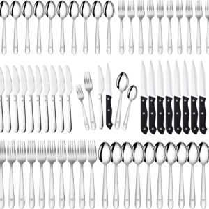 58-Piece Silverware Set Service for 10 – Stainless Steel Flatware Cutlery Set – Knives Forks and Spoons Utensil Sets for Home Kitchen Restaurant Hotel, Mirror Polished, Dishwasher Safe