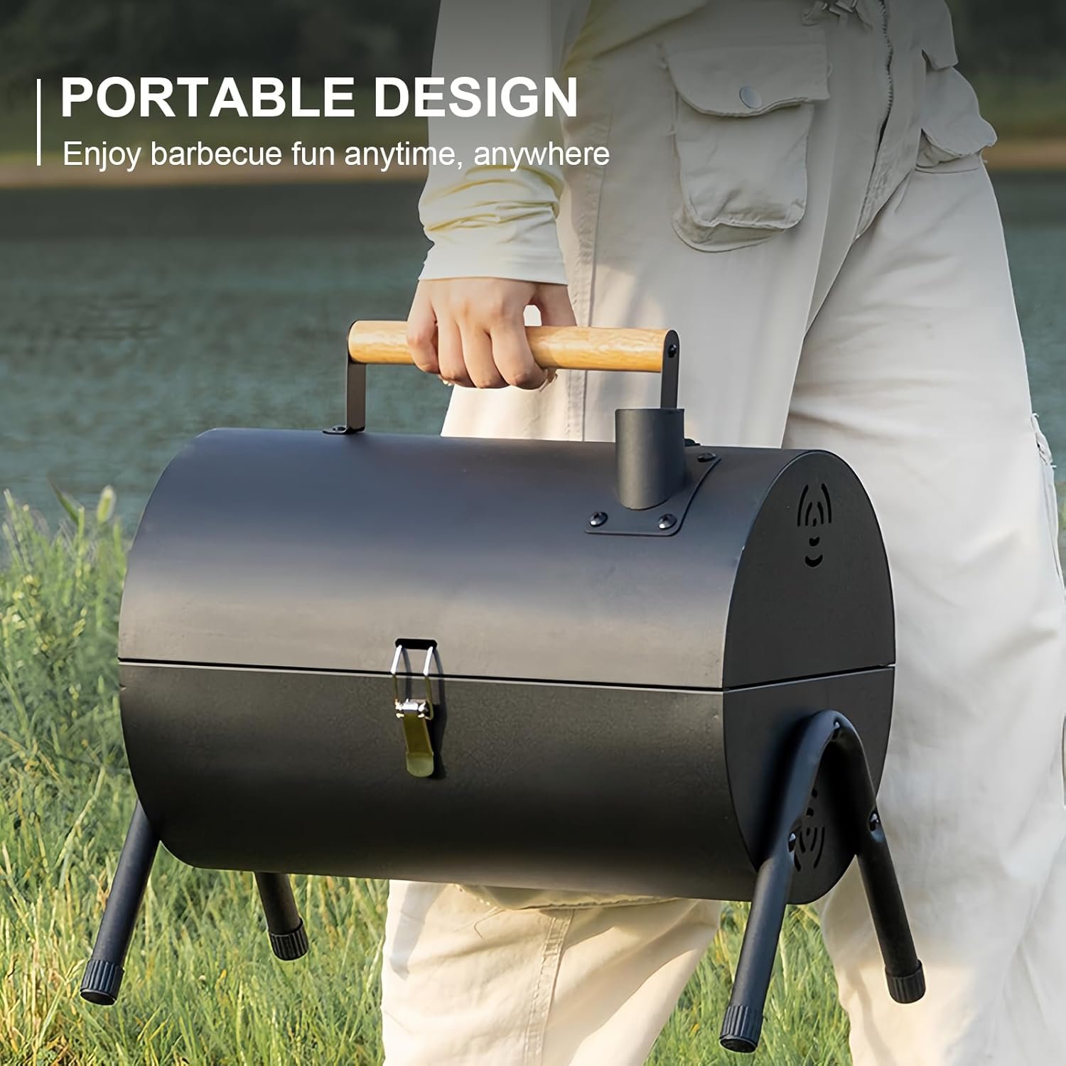 Portable Charcoal Grill with Thermometer, Double-sided barbecue grill for a larger area,Charcoal Smoker for camping,picnics.charcoal grills - Image 3