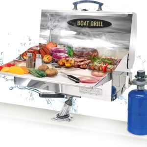 Magma Cabo Grill – Marine-Grade Stainless Steel Barbecue Grill for Boats – Portable Propane Gas with 9”x18” Grilling Surface – Heat-Resistant Handle, Fold-Away Legs – Ideal Boat Accessory