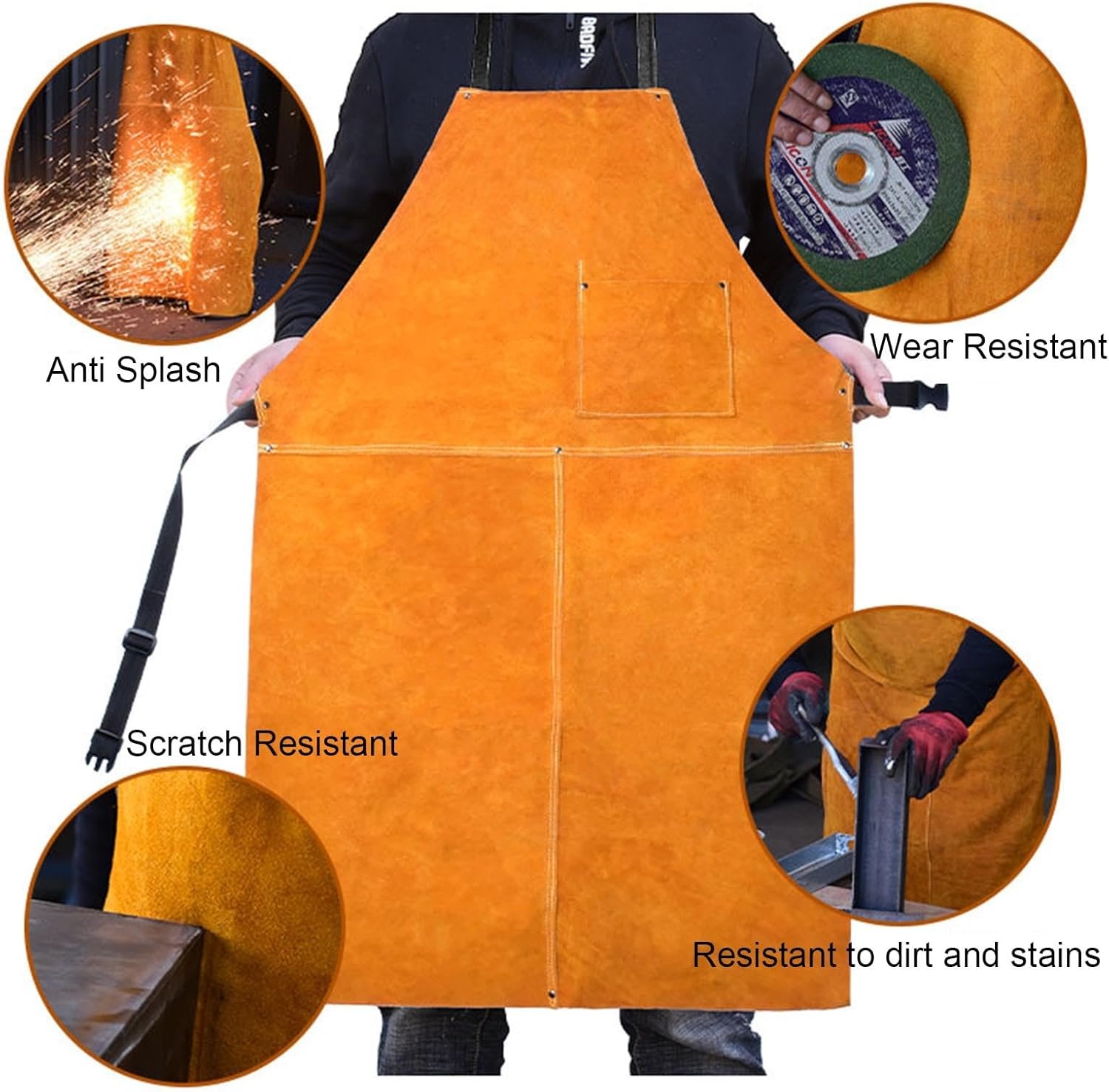 Leather Welding Work Apron for Men, Heat & Flame Resistant Bib Apron Tools Apron, Heavy Duty Blacksmith Work Apron, Suitable for BBQ/Welding/Cutting/Metal Processing - Image 3