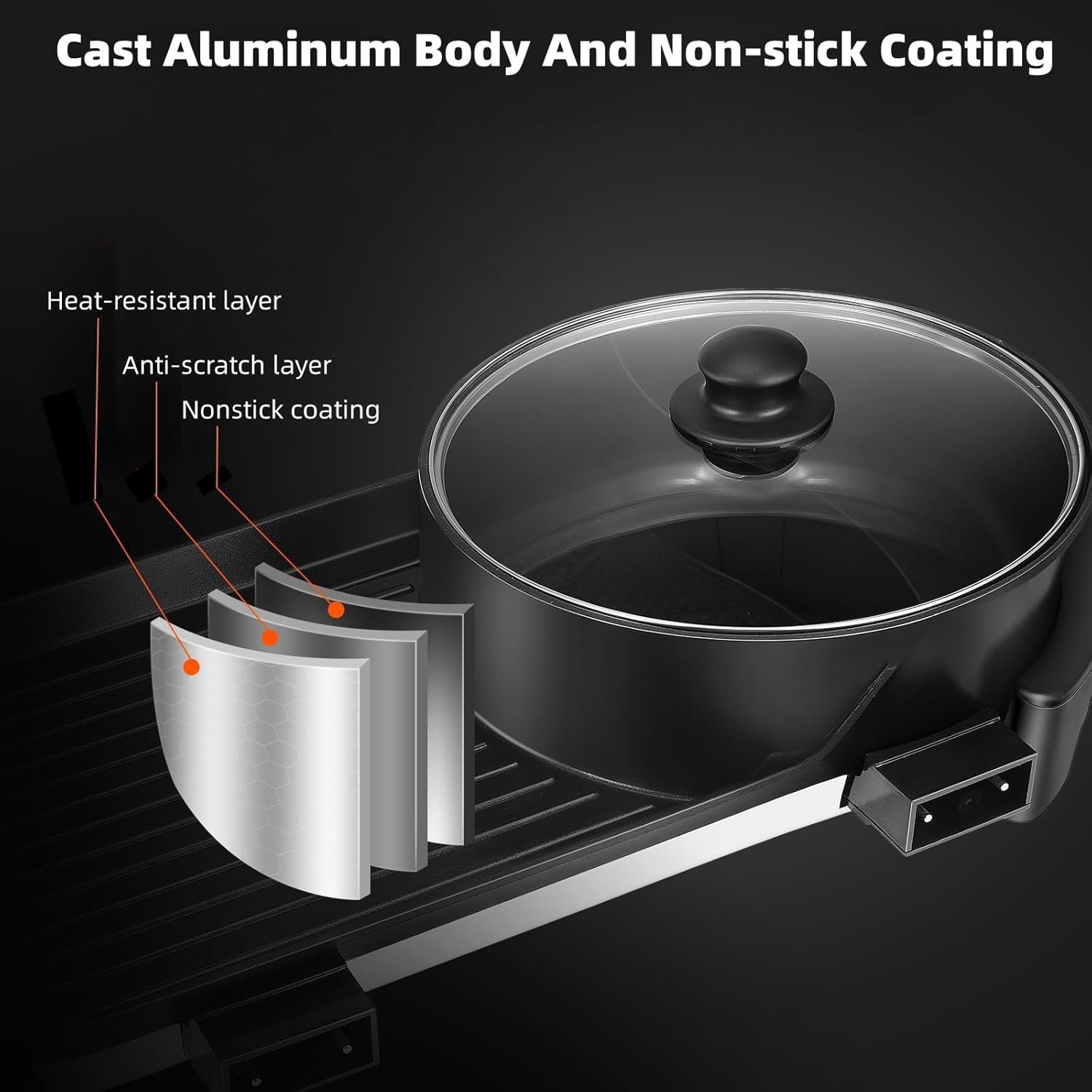 SEAAN Hot Pot with Grill, Korean BBQ Grill Indoor Hotpot Pot Electric Combo, Shabu Shabu Pot with Divider KBBQ Grill Smokeless Non-stick Separate Dual Temperature Control, for 2-12 People, 110V - Image 5