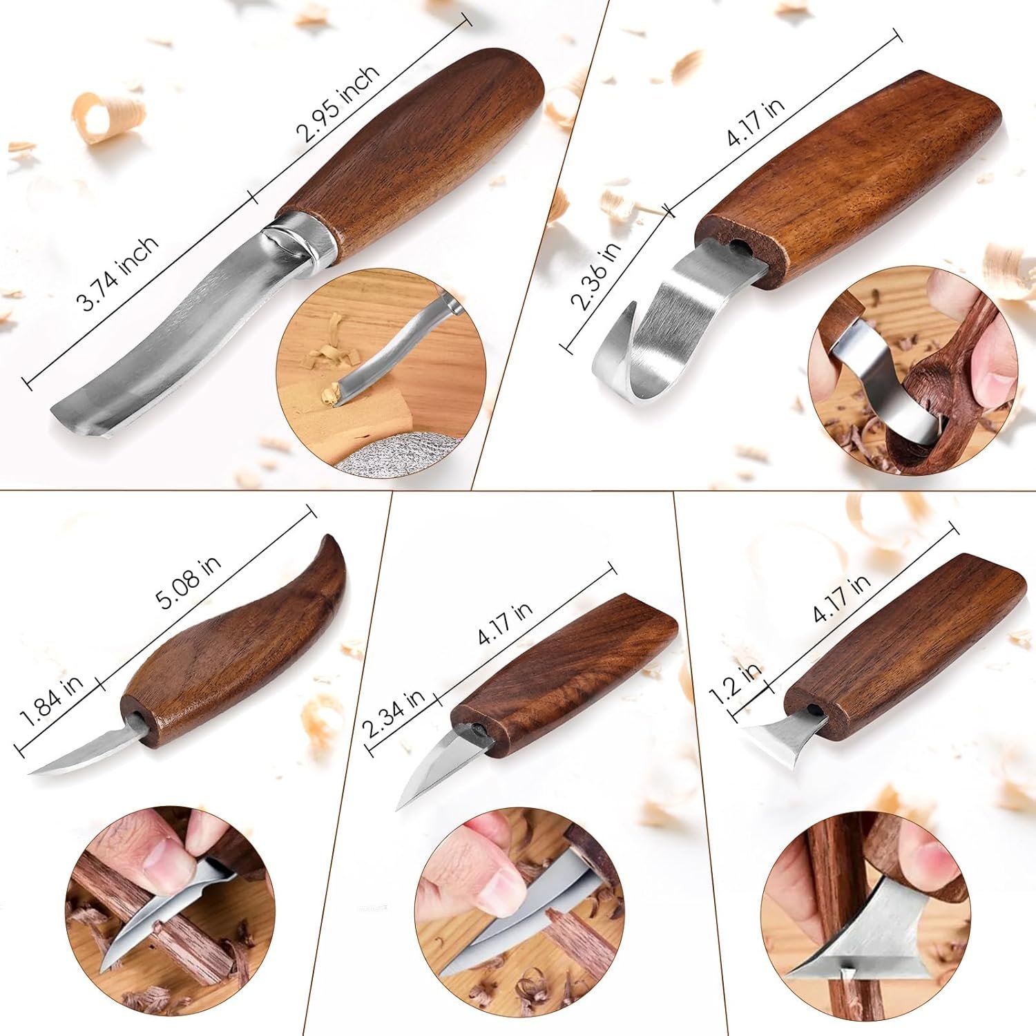 Wood Carving Tools, 22Pcs Wood Carving Kit with Leather Storage Bag & 5Pcs Whittling Knives & 5 Detail Knives & 1 Folding Saw,Whittling kit for Beginners and Enthusiasts - Image 3