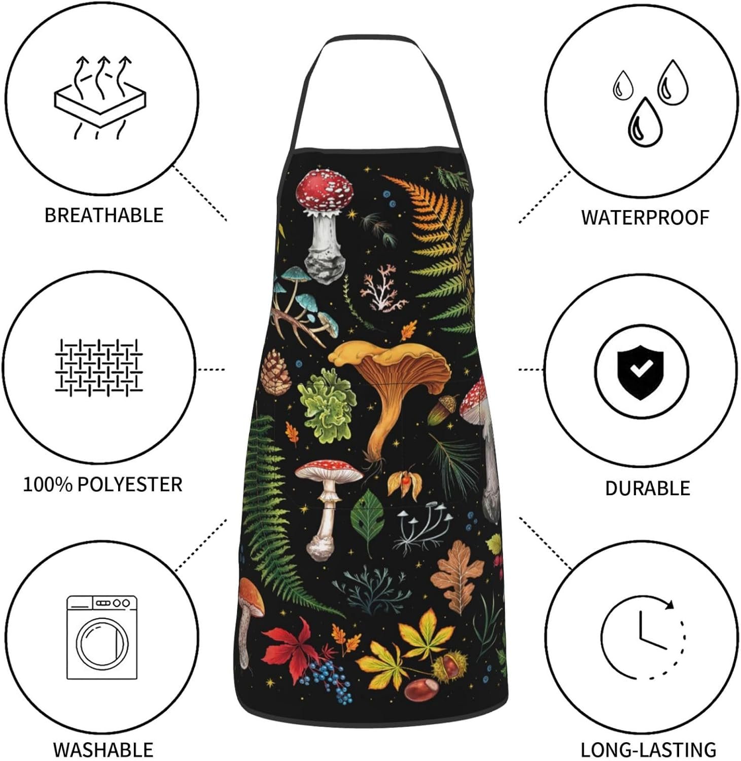 Mushroom Oven Mitts and Pot Holders Sets with Apron 5Pcs Heat Resistant Mushrooms Kitchen Mitten Gloves and Non-Slip Potholders Apron Sets Oven Gloves Hot Holders for Baking Cooking BBQ - Image 5